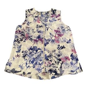 Tahari loose fit sleeveless floral print top with pearl bead detail NWOT size S